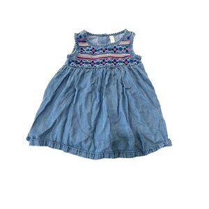 Cherokee Girls Embroidered‎ Blue Denim Sleeveless Dress Size 5T